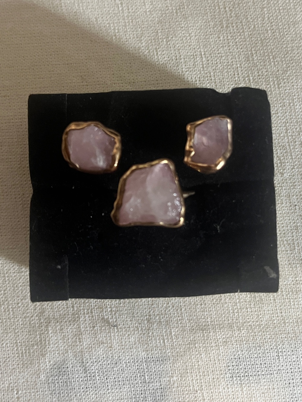 Ringcrush 24K Rose Gold Filled Rose Quartz Ring & Stud Earring Set